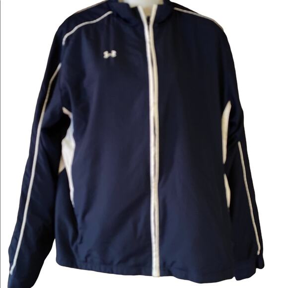 Under Armour Women's Size Large Full Zip Navy and White Jacket - Picture 1 of 6